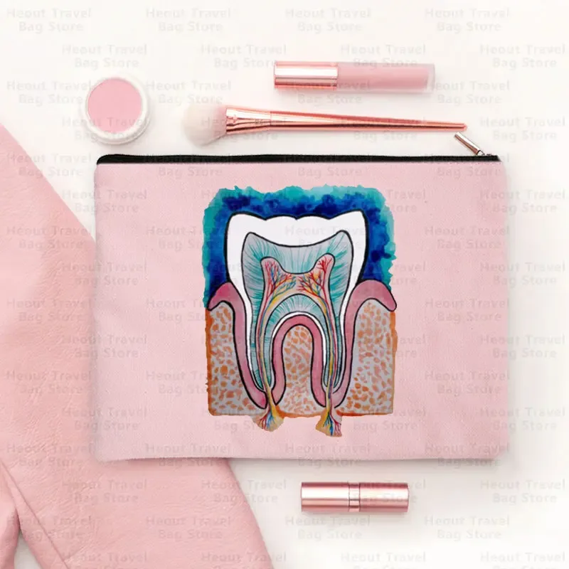 sac de dessin animé de dents pour femmes, pocommuniste de maquillage cosmétiques kawaii, trousse à crayons pour enfants, sacs de toilette en toile de voyage, poudres de golf, 2023