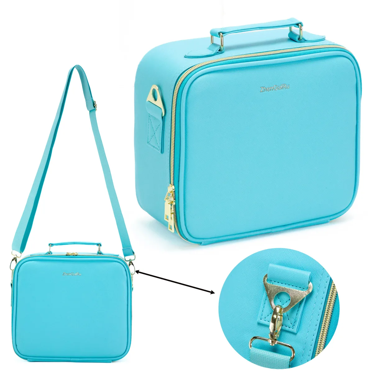 trousse de maquillage led intelligente avec miroir pour femme, grande capacité, compartiments, étanche, cuir pu, étui à cosmétiques de voyage, nouveau, 2024
