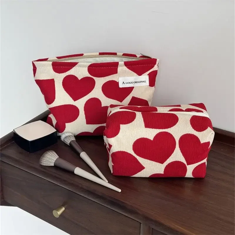 trousse de maquillage à motif imprimé cœur pour femme, grande capacité, pochette cosmétique, trousse de toilette, trousse de rangement pour produits de toilette, poudres de maquillage