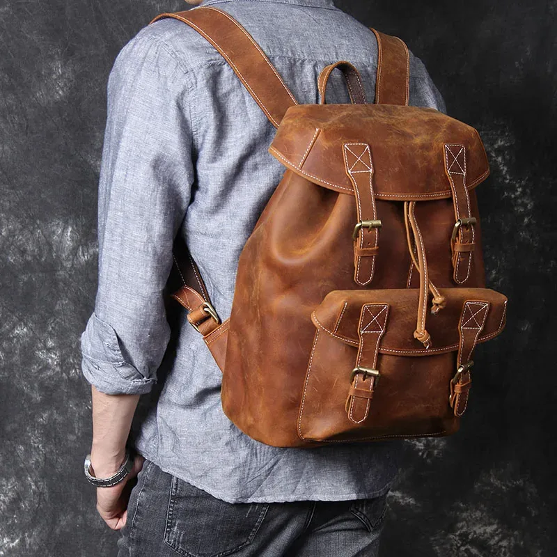 s.worker – sac à dos vintage en cuir véritable pour hommes, sac d'école vintage crazy horse, grand sac à bandoulière en cuir de vache pour ordinateur portable