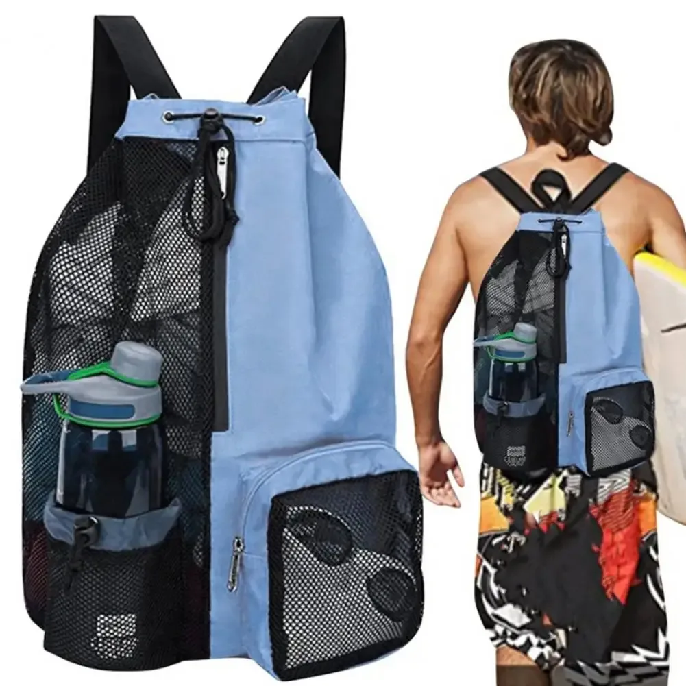 sac à dos en filet, sac de natation à cordon, sac à dos avec poche pour vêtements mouillés, sac de rangement de plage, sac de pêche en plein air