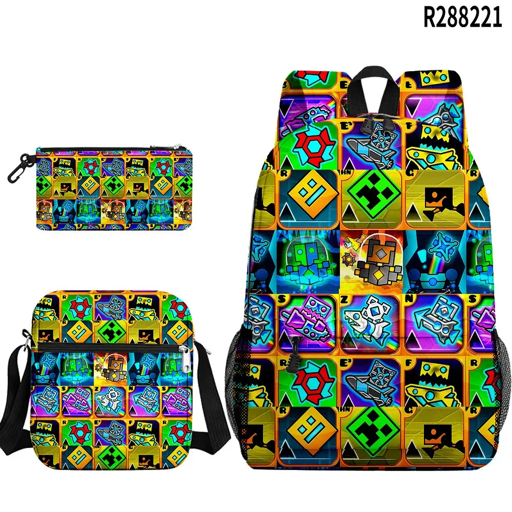 populaire cool geometry dash 3d imprimé 3 pièces/ensemble sacs d'école pour élèves sac à dos pour ordinateur portable sac à dos sac à bandoulière incliné trousse à crayons