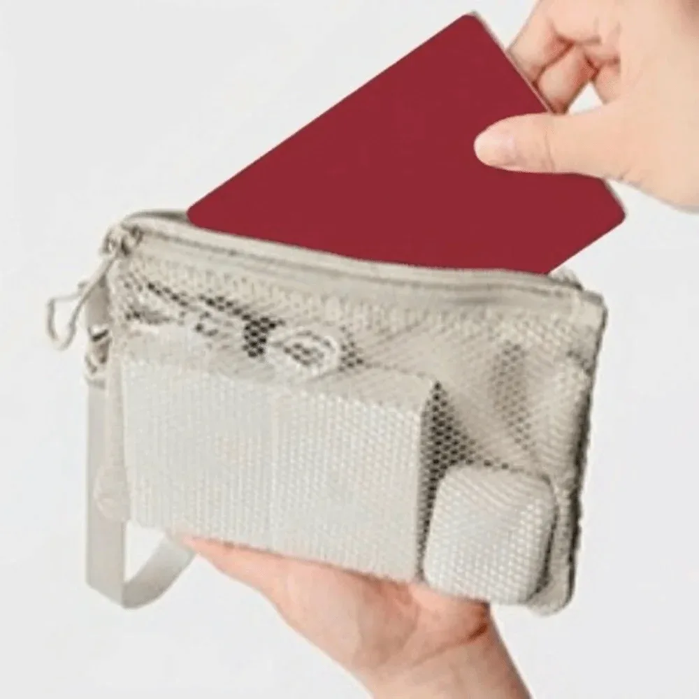 sac de rangement en maille légère en polyester avec fermeture éclair, trousse de toilette de couleur unie, sac à cosmétiques multifonctionnel, usage polyvalent