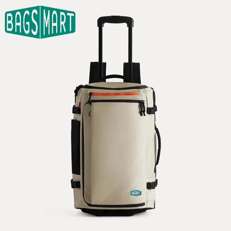 BAGSMART Sac à dos de voyage à roulettes 43L avec roues en PU lisses, grande capacité, bagage à main, valise de voyage