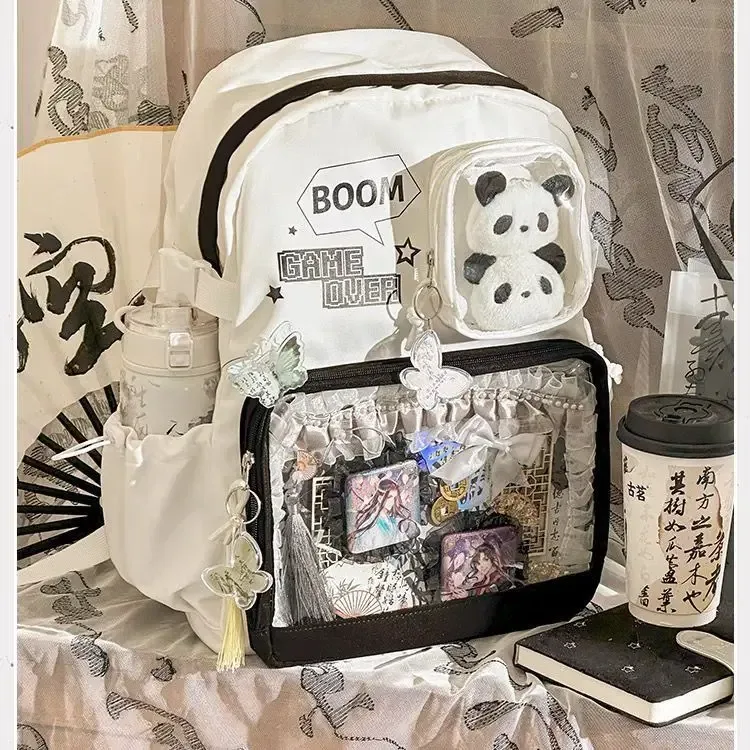 ita sac à dos grande capacité mode femmes sacs à dos solide multi poches bricolage badge pour épingle affichage étudiant sac quotidien décontracté