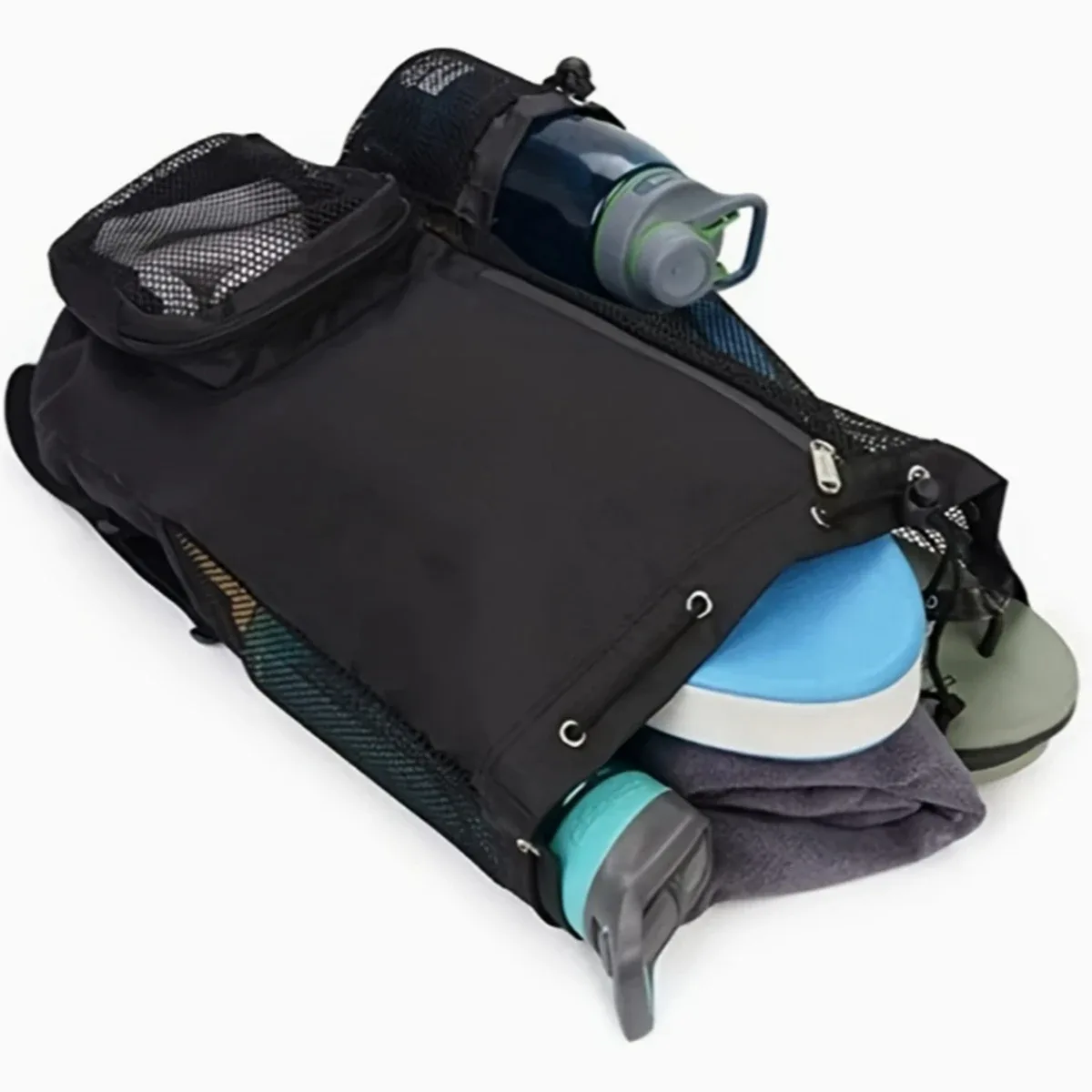 sac à dos de plage extérieur, sac de natation, sac à dos en filet perforé avec cordon de serrage et sac étanche, sac de rangement pour gym, yoga et exercices, 1 ensemble