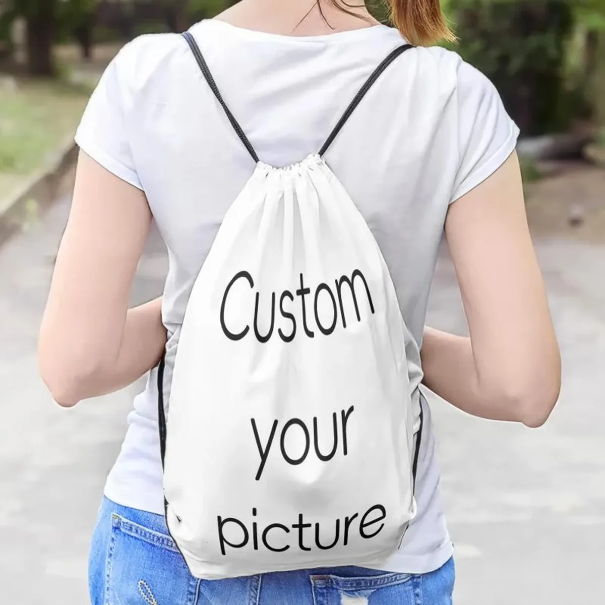 sac à dos à cordon personnalisable, imprimez votre nom et votre image, sac à dos de sport et de plein air, léger, imperméable, sac de rangement pour les voyages
