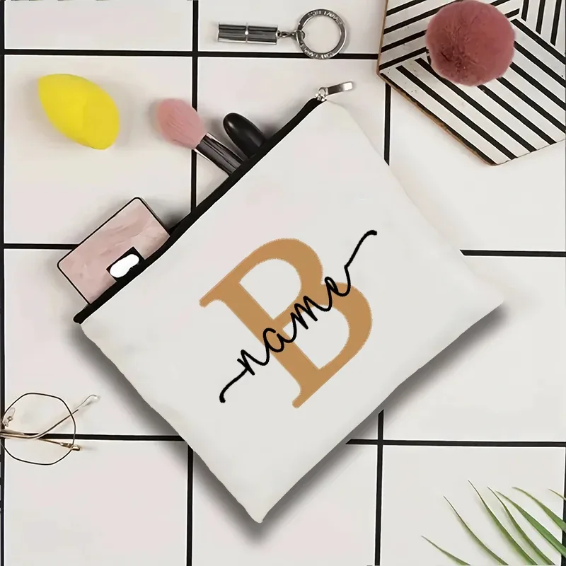 jolie pochette organisatrice en toile, sac de voyage pour cosmétiques et maquillage, trousse de toilette essentielle pour mariage, cadeau d'anniversaire pour enseignant avec nom personnalisé