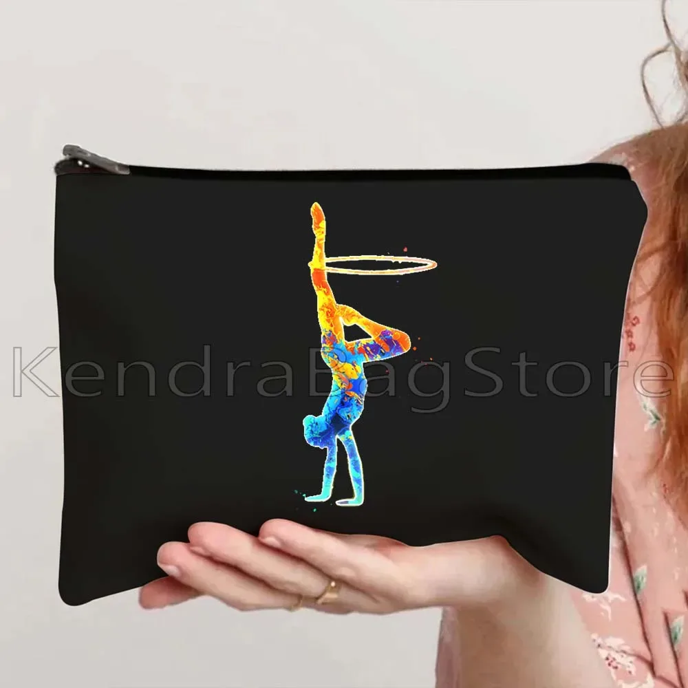 rétro culbutage gymnastique fille sport danseur toile maquillage cosmétique trousse de toilette gymnaste cadeau balance faisceau trousse à crayons pochette à fermeture éclair