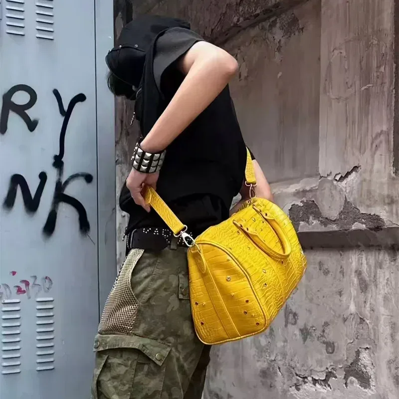 sac de rangement de sacs de voyage de grande capacité, sac à bandoulière à diamants de couleur motif crocodile, sac fourre-tout tendance de rue pour les déplacements