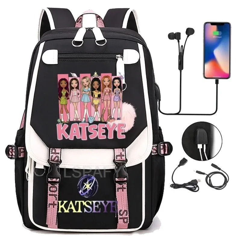 sacs à dos kawaii hot katseye à imprimé amusant, doux et mignons, grande capacité, pour étudiants, sacs d'école, sacs pour ordinateur portable, patchwork, simples, mochilas