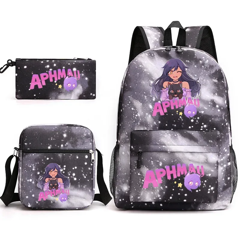 aphmau sac à dos sac d'école trousse à crayons sac à bandoulière ensemble de trois pièces jeu de mode dessin animé aphmau aaron imprimer cartable pour enfants