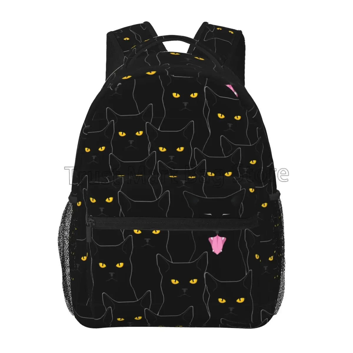 sac à dos d'école de chats noirs de bande dessinée pour des femmes et des filles, sac à livres d'ordinateur portable durable, sac à dos décontracté, sac de jour léger, sac de voyage de randonnée, mignon
