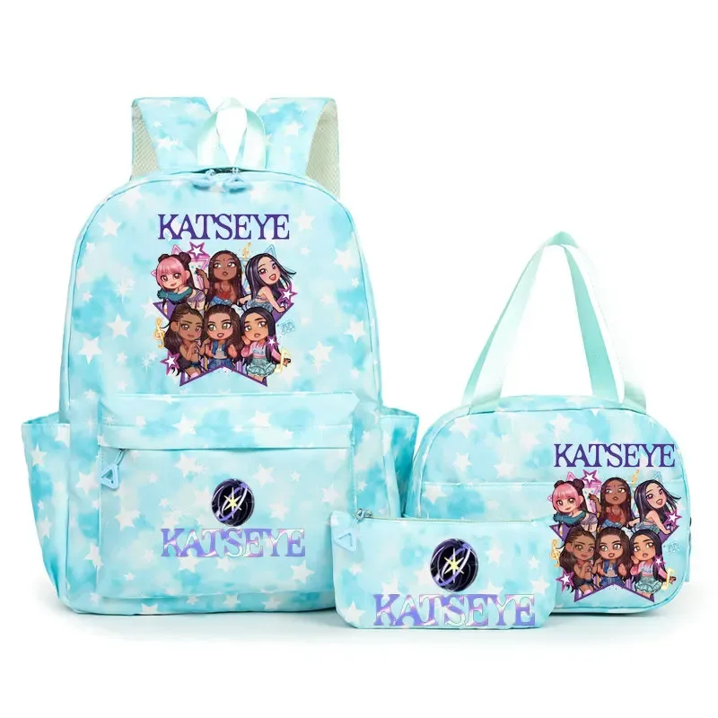 sac à dos scolaire pour étudiants avec imprimé amusant hot katseye, ensemble de sacs à dos, sac à déjeuner et trousse à crayons, sac à dos populaire pour enfants et adolescents, couleur bonbon