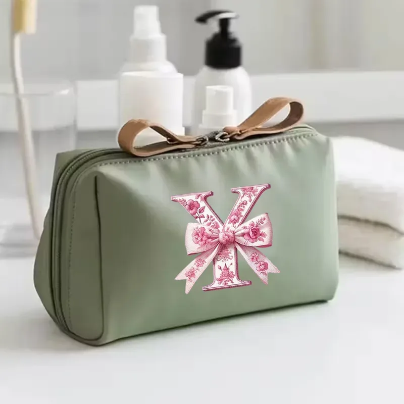 sac à main pour femme avec 26 lettres florales en forme de nœud, trousse de maquillage, sac de rangement, cadeau de la saison de la rentrée scolaire, saint-valentin, anniversaire