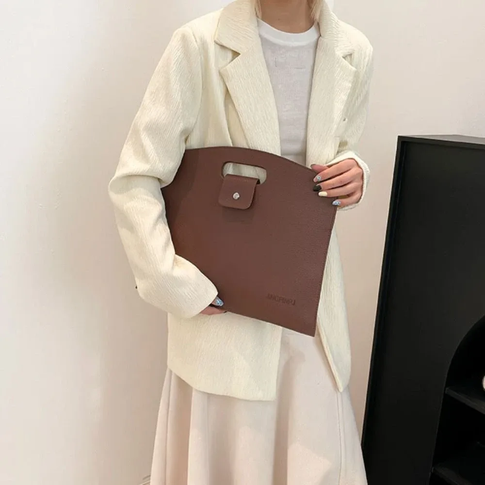 sac fourre-tout élégant en pu pour documents de bureau, sac pour ordinateur portable de grande capacité, sac à main de couleur unie, sac de fichiers pour femmes