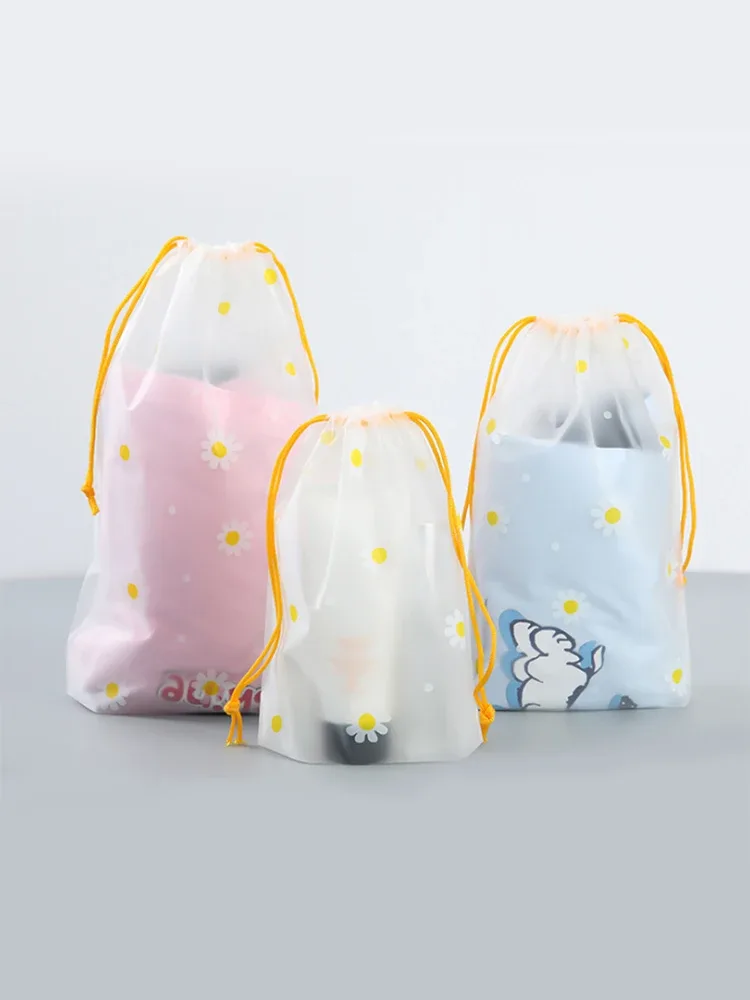 10 pièces de sacs de rangement transparents imperméables pour cosmétiques de voyage, serviettes, chaussettes, sacs en plastique à cordon, sac de plage transparent pour la salle de bain