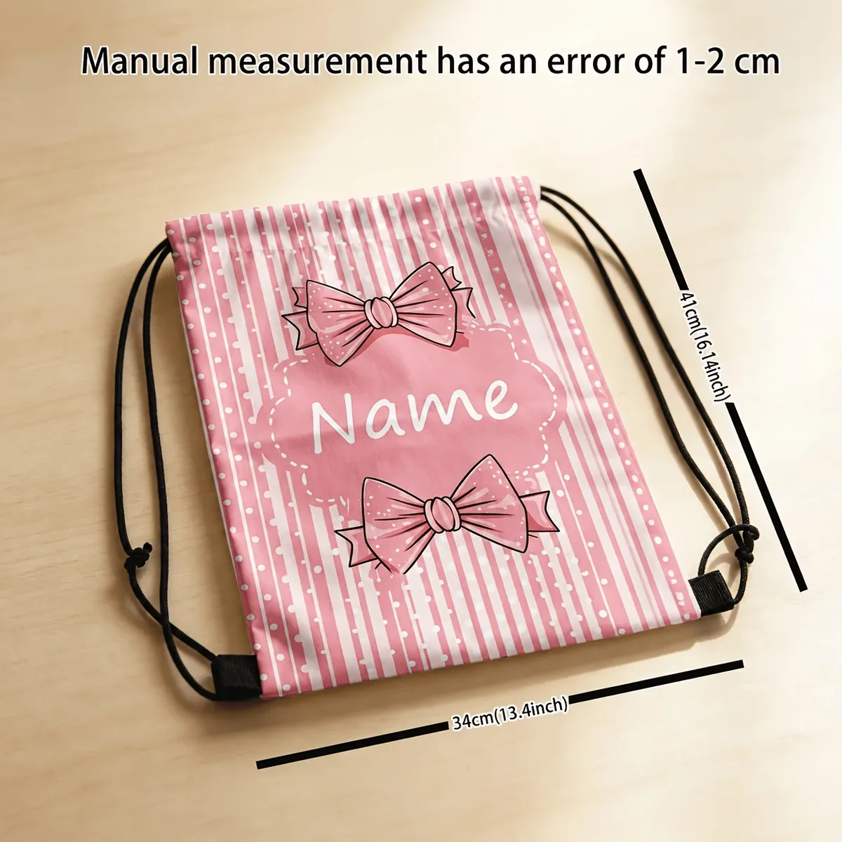 sac à dos personnalisé rose à rayures avec cordon de serrage, nom personnalisé, sac de sport avec poches pour voyage, extérieur, vacances, cadeau de noël