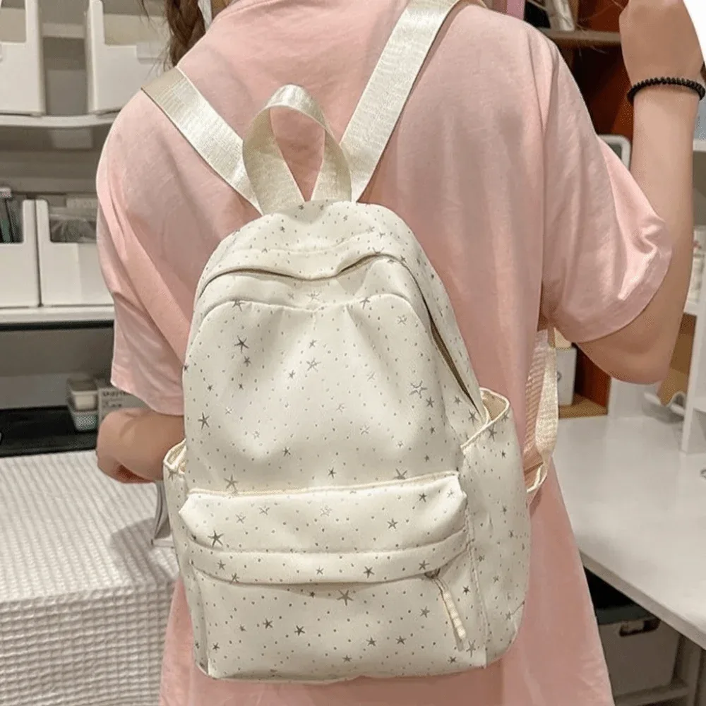 sac à dos portable imprimé étoile, léger, style universitaire, en nylon, sac à bandoulière, style coréen, pour étudiants, sac d'école, voyage