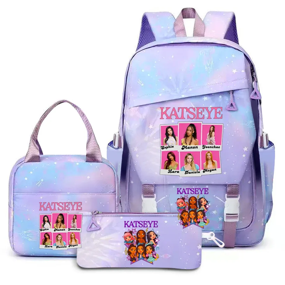 katseye musique sacs à dos 3 pièces ensembles femmes hommes lycée sacs toile kawaii adolescents sac à dos pour ordinateur portable dessin animé livre sacs yk2