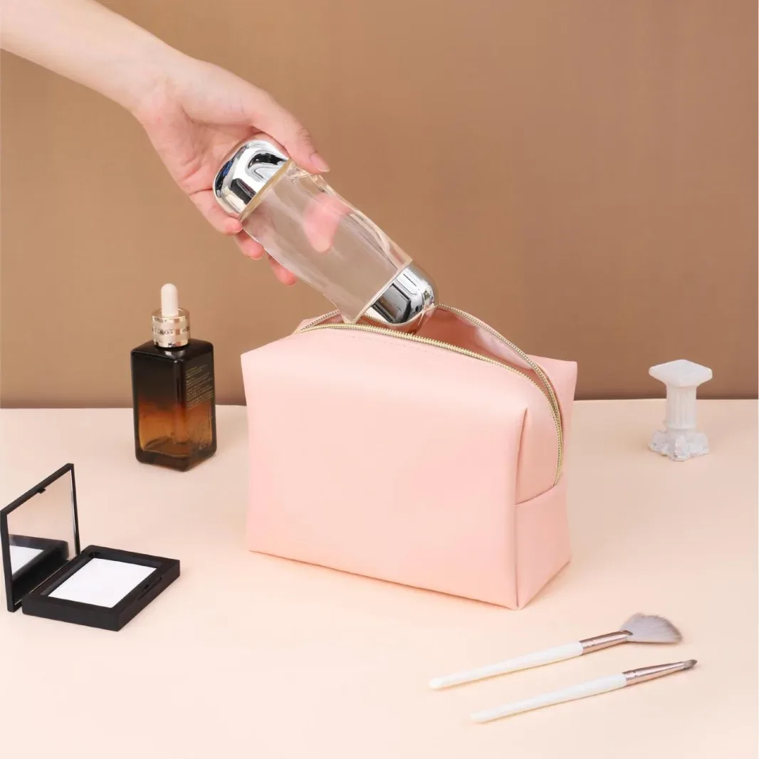 Trousse de maquillage de grande capacité pour femmes, organisateur de cosmétiques en cuir PU, trousse de toilette de voyage étanche avec sangle à main pour dames