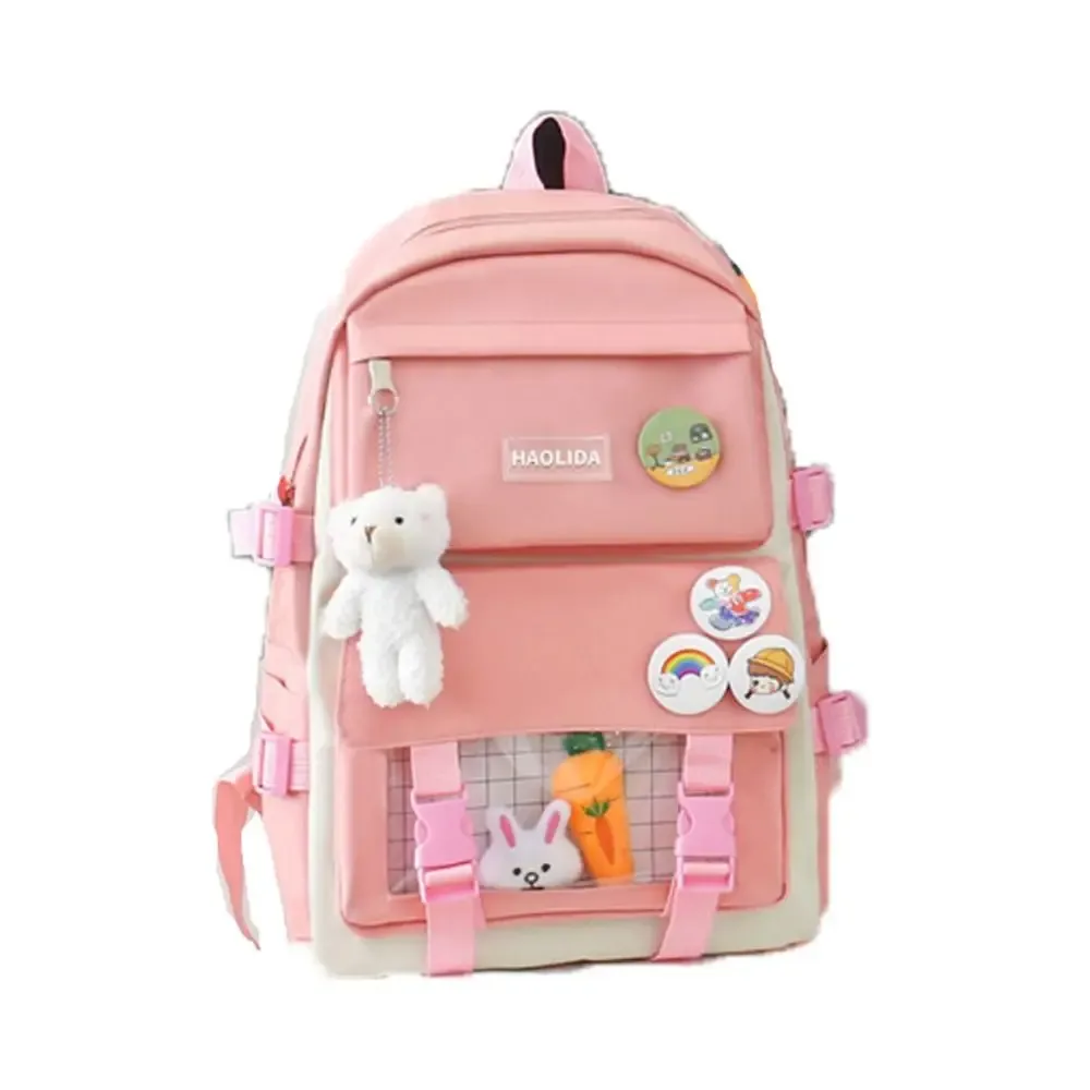 sacs décontractés en nylon de grande capacité, sac à dos à bandoulière avec badge de trajet simple, un ensemble de quatre cartables, sac d'école de style coréen pour enfants
