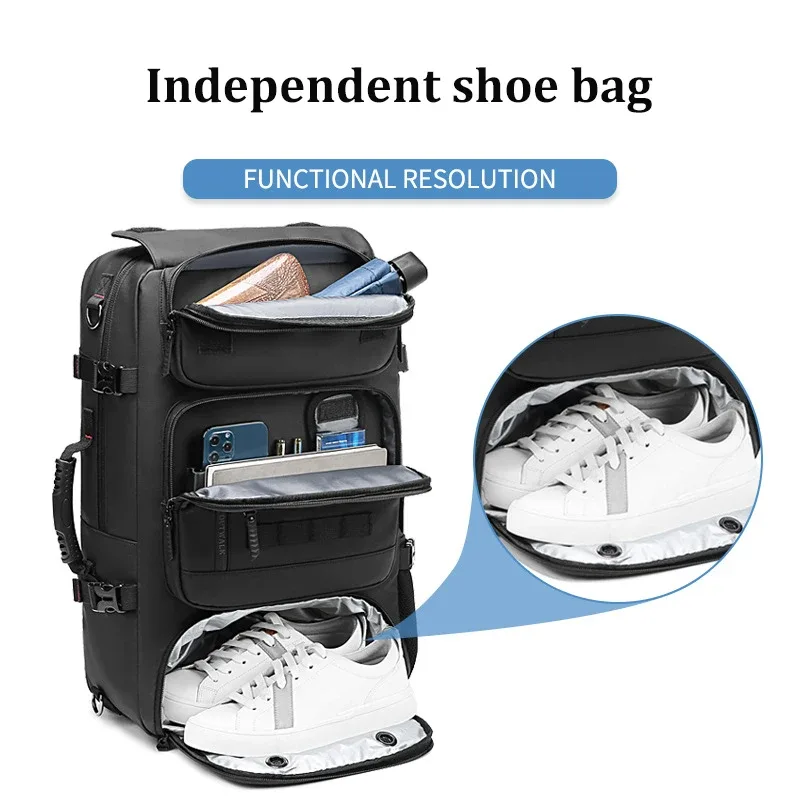 sac à dos de voyage pour homme, imperméable, 17 pouces, sac à dos pour ordinateur portable professionnel avec sac à chaussures séparé, chargement usb, 50l, sac à dos de randonnée en plein air