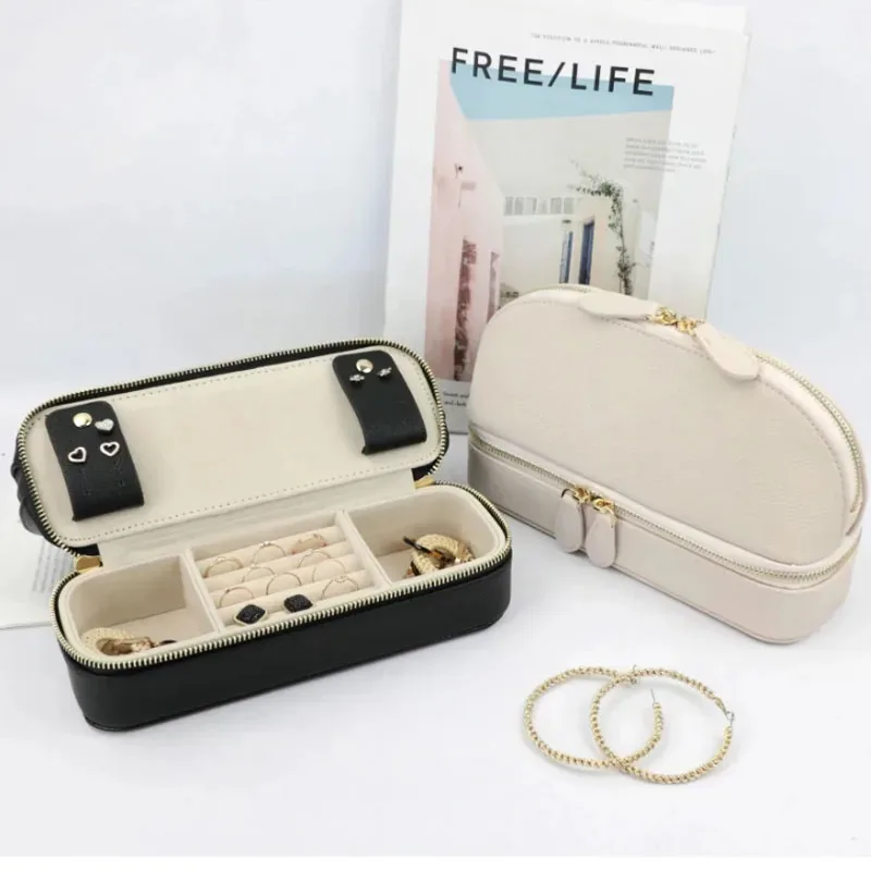sac cosmétique en cuir de galets de chancelier personnalisé gratuit pour femmes, boîte de rangement de bijoux de boucle d'oreille, boîte à bijoux de voyage en cuir inforleather à fermeture éclair