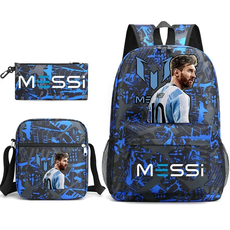 3 pièces sacs à dos Messi étoiles de Football imprimé léger Simple sacs d'école pour ordinateur portable Junior-senior lycéens Mochilas