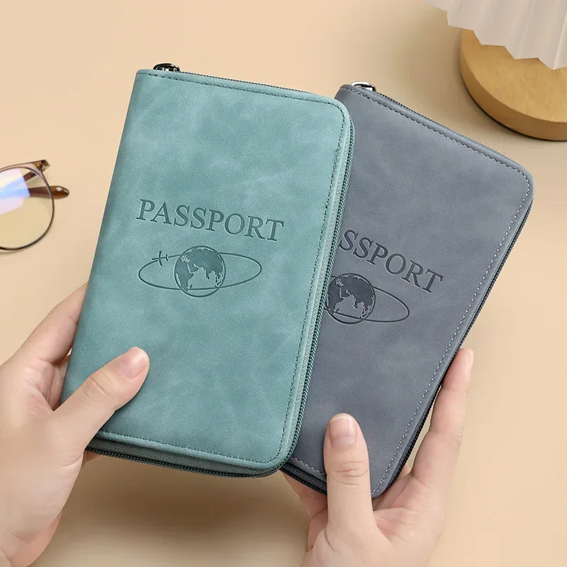 Porte-passeport à fermeture éclair RFID, pince pour billets, léger, pour voyage, carte d'embarquement, paquet de certificat, portefeuille, blocage, étui pour passeport, cadeau