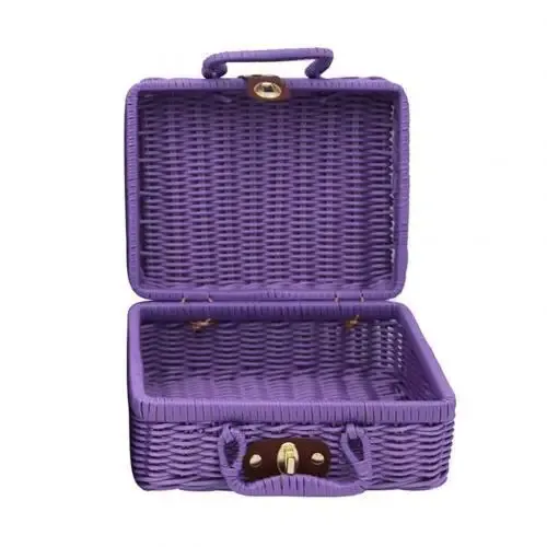1 pc paniers de rattan panier de stockage de pique-nique valise en acier avec boîte-cadeau à la main boîte de stockage cosmétique tissée organisation de stockage