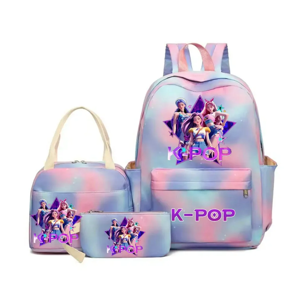 ensemble de sacs à dos scolaires pour enfants et adolescents, imprimé kpop demon hunters, sac à dos coloré pour étudiantes avec sac à lunch, 3 pièces/ensemble