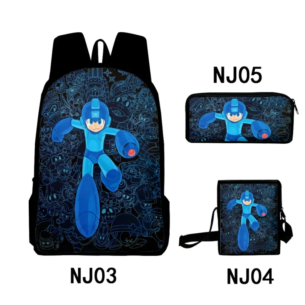 Mode nouveauté Cool ROCKMAN impression 3D 3 pièces/ensemble sacs d'école pour élèves sac à dos pour ordinateur portable sac à dos sac à bandoulière incliné trousse à crayons