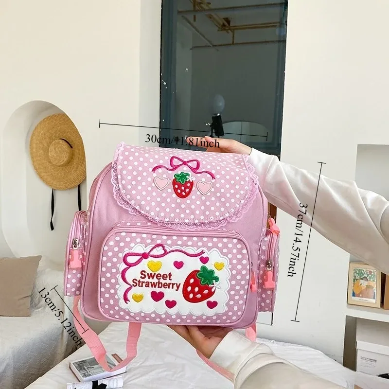 sac à dos rose brodé fraise pour enfants, cadeau d'anniversaire pour étudiant, nouvelle mode 2026, sac à dos rose kawaii dessin animé pour livres