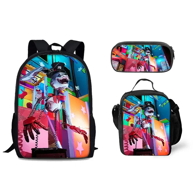 sac à dos tendance et populaire avec impression 3d frankie, ensemble de 3 pièces pour étudiants : sac à dos pour ordinateur portable, sac à déjeuner et trousse.