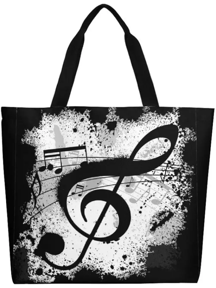 grand sac fourre-tout réutilisable pour femme, sac à main décontracté, sac d'épicerie polyvalent, travail en plein air, marche, notes de musique