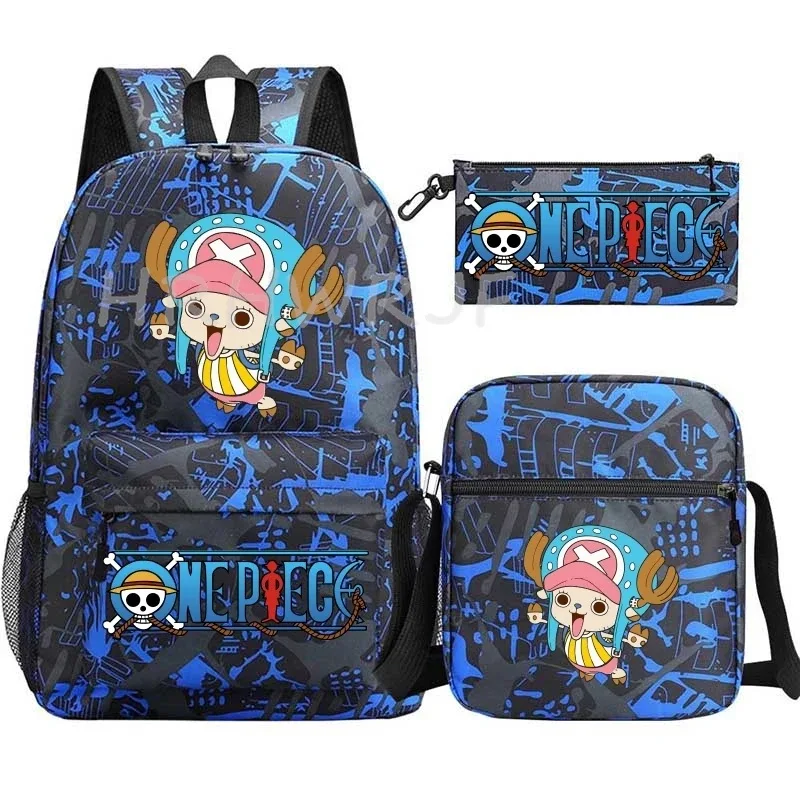 sac à dos anime one piece monkey d. luffy, grande capacité, décontracté, pour étudiants, sac d'école, 3 pièces, léger, pour femmes et hommes, voyage, mochilas décontractées