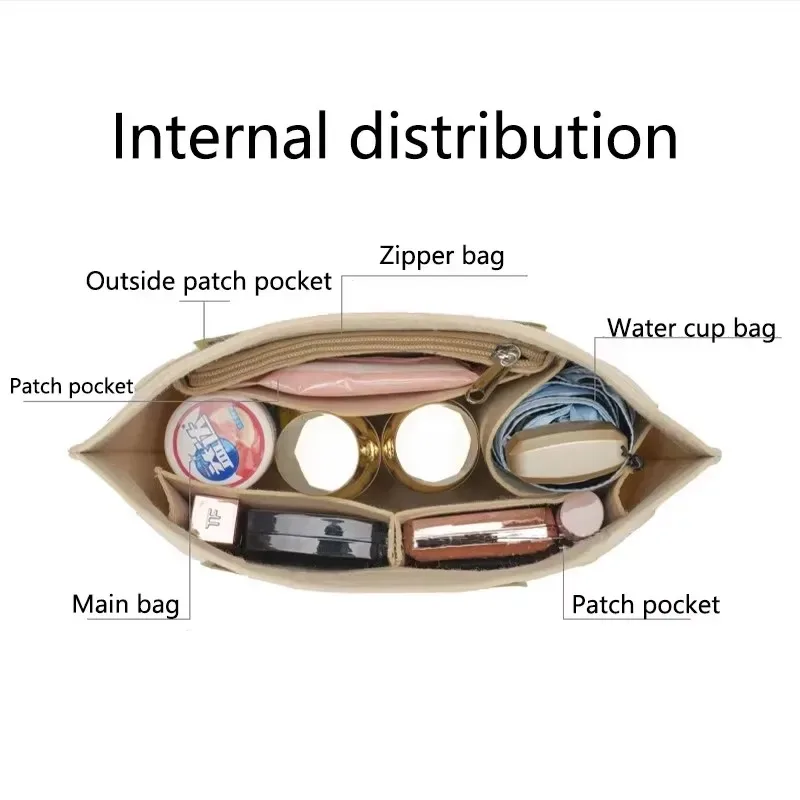 organisateur de sac fourre-tout en feutre, insert multi-poches pour sac à main, compartiment de rangement pour cosmétiques, accessoires de maintien de forme intérieure pour sac à main