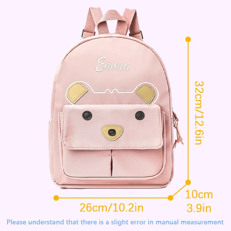 sac à dos personnalisé avec broderie ou style standard (2 options), motif mignon de petit ours de dessin animé, idéal pour la rentrée scolaire et comme cadeau