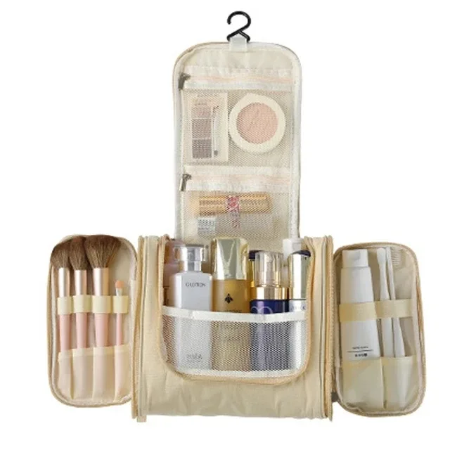 trousse de toilette de voyage suspendue imprimée fleurs multicolores, imperméable avec crochet et multiples compartiments pour cosmétiques et soins de la peau