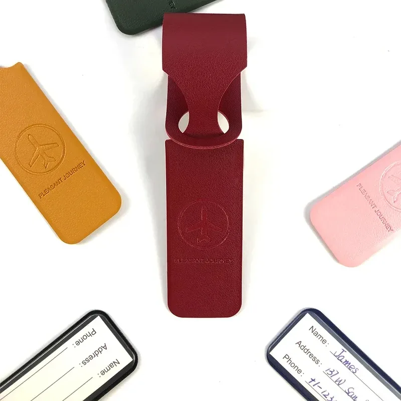 étiquette de bagage en cuir pu, 1 pièce, identifiant de valise à bagages créatif, support d'identification, étiquettes d'embarquement, étiquette portable, accessoires de voyage