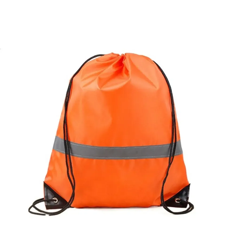 sac à dos de sport à cordon de serrage avec bande réfléchissante, sac à bandoulière en polyester 210d de couleur unie, sac à main de fitness pliable et portable
