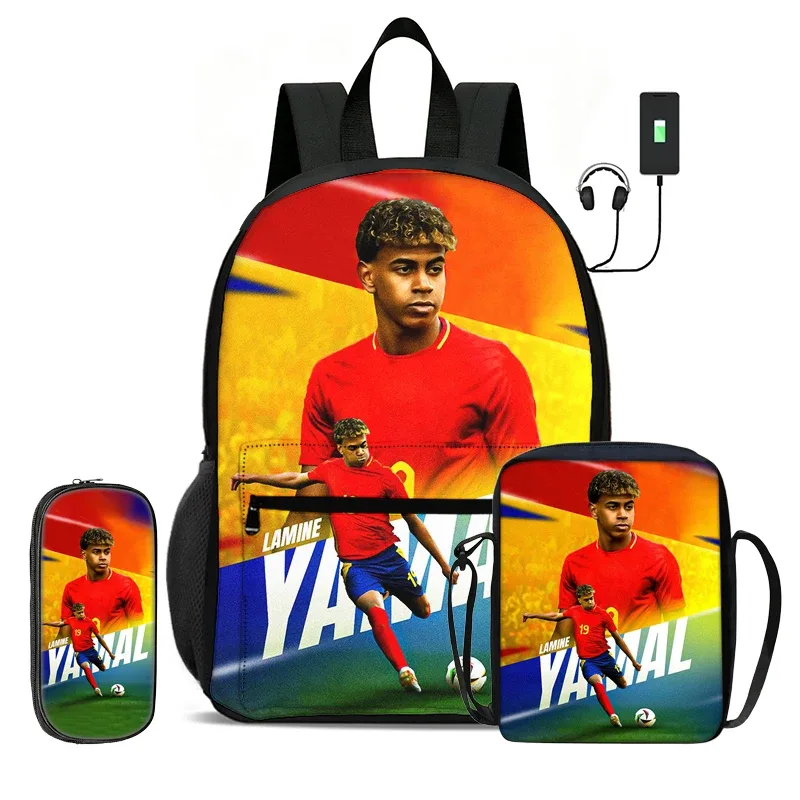 sac à dos scolaire pour enfant, sac à dos de sport de football avec sac à bandoulière, trousse à crayons, ensemble de 3 sacs l-lamin yamal, sac à dos de star du football