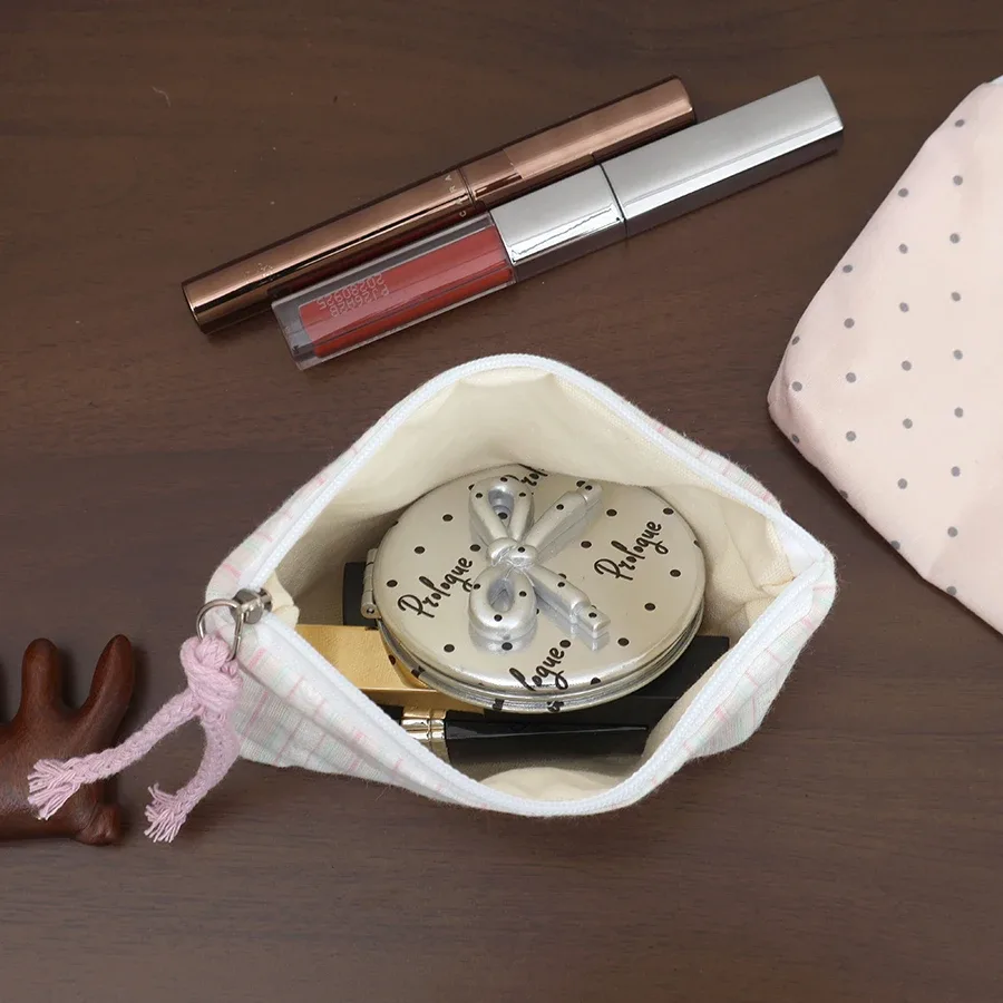 pochette de maquillage rayée rose pour femme, mini sac à cosmétiques mignon, sac de rangement portable pour clés, écouteurs, rouge à lèvres, porte-monnaie