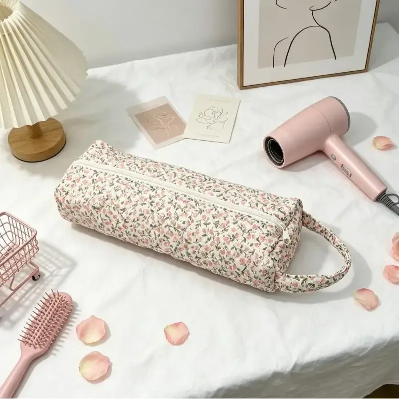 sac de rangement matelassé pour sèche-cheveux, avec joli imprimé floral, poignée portable, grande capacité, étui de transport pour voyage, organisateur de salle de bain