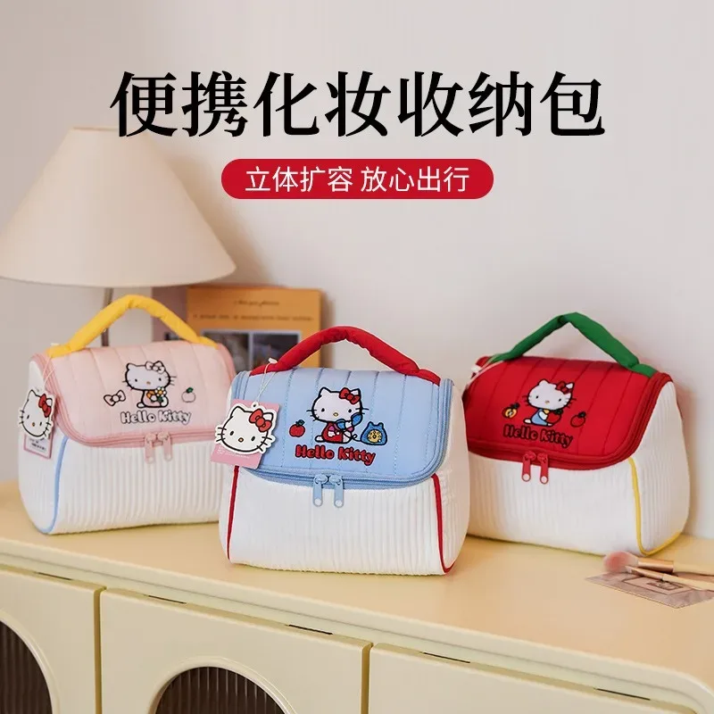 véritable trousse de maquillage hello kitty, adorable sac de rangement 3d en forme de maisonnette, grande capacité, sac à main de voyage.