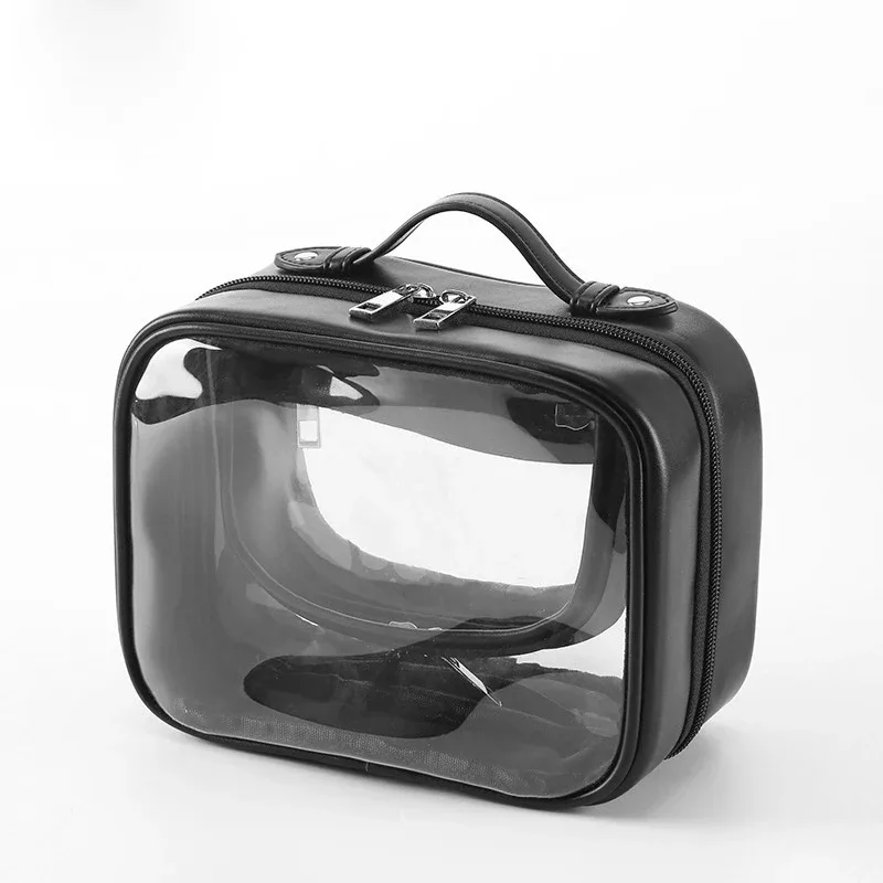 trousse de maquillage transparente en pu imperméable pour femme, sacs de lavage, décontracté, portable, voyage, soins de la peau, stockage, évaluation, maquillage, trousse de toilette