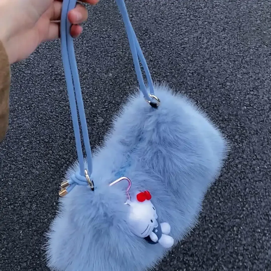 sac fourre-tout en fausse fourrure douce imitation lapin, grande capacité, sac à bandoulière pour l'automne-hiver, nouveau style 2026