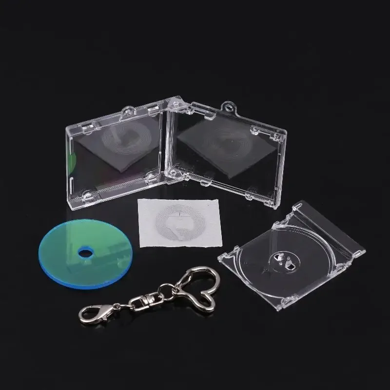 1 ensemble mini nfc fonctionnel lecteur de disque cd forme étui porte-clés périphérique album commémoratif porte-clés pour bricolage sac à dos pendentif
