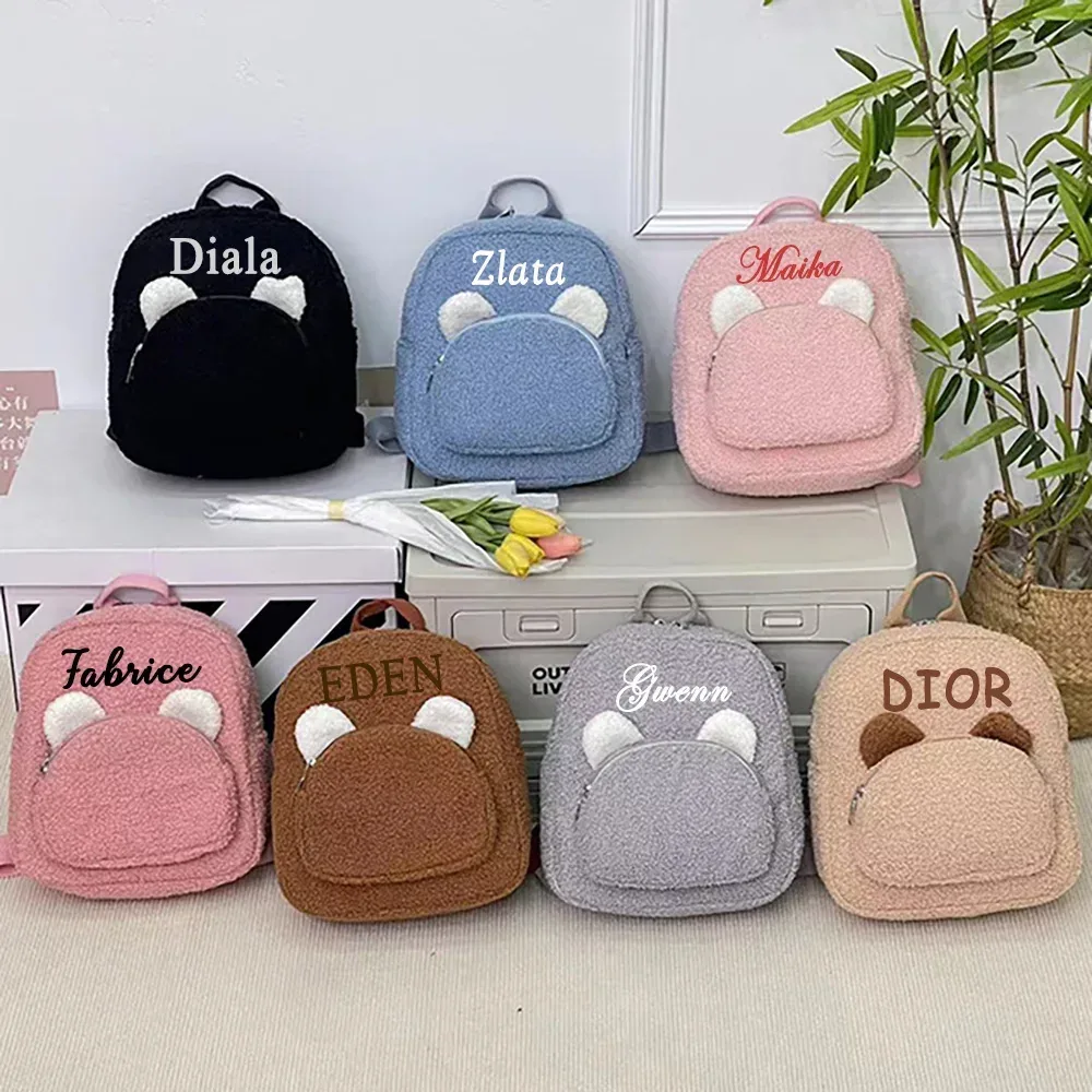 nom personnalisé petit sac à dos à bandoulière décontracté personnalisé femmes filles mignon ours modèle sac à dos en peluche enfant en bas âge sac à dos pour les filles